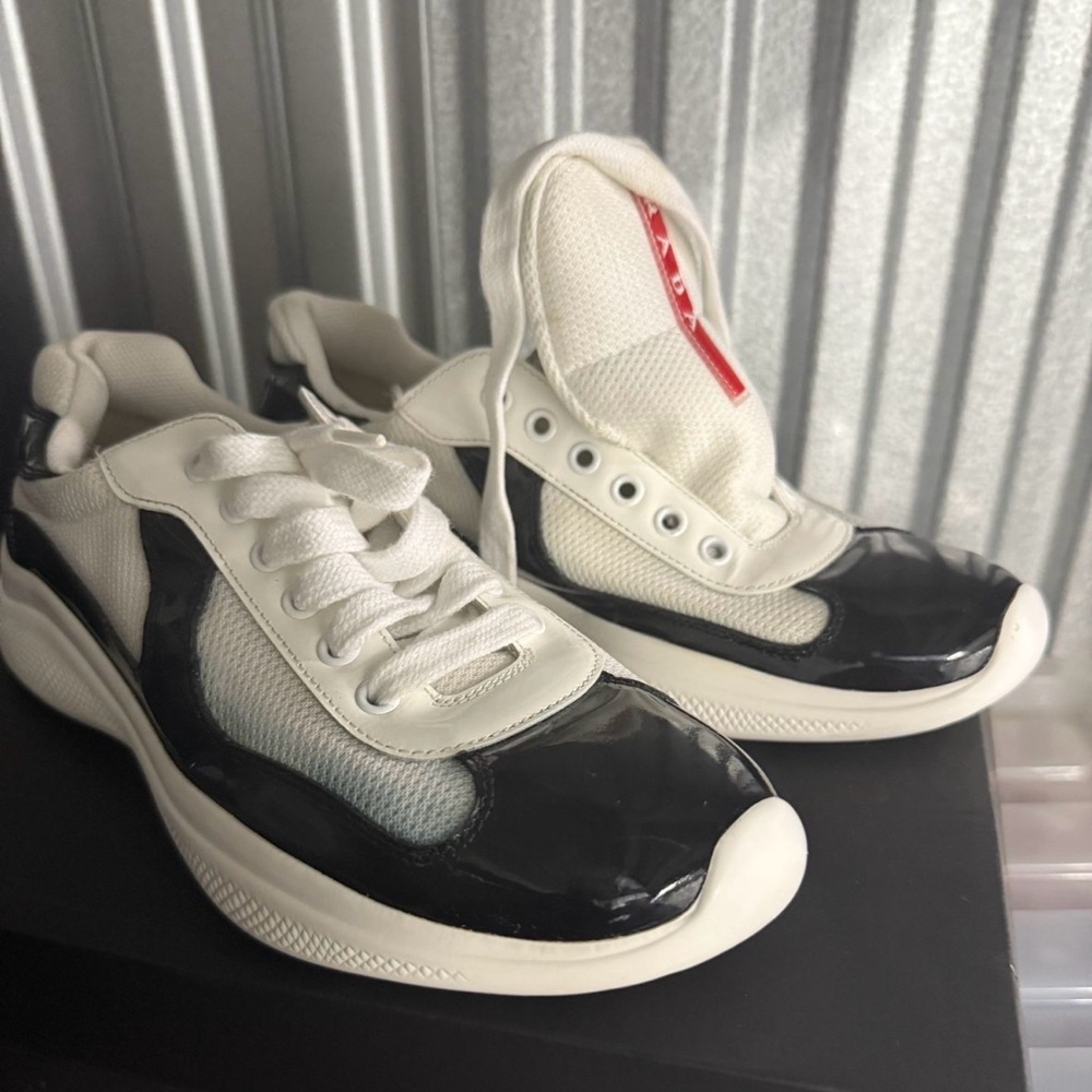 White and Black Mesh Accent Sneakers